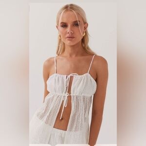 Peppermayo Women's XL Karley Knit Semi-Sheer Lace Top Tie-front Romantic Fem